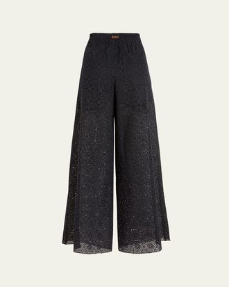 Vilebrequin Embroidered Wide-Leg Cotton Pants