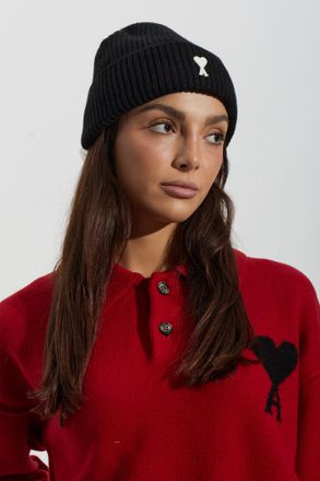 Ami Wool Beanie With Sewn Logo, Unisex, Black