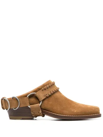 Buttero square-toe buckle-strap mules - women - Calf Leather/Calf Leather/Calf Leather - 36 - Brown