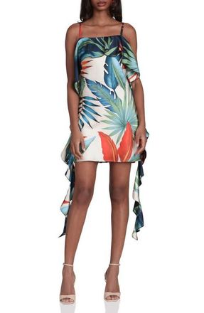 Avec Les Filles Asymmetric Ruffle Print Minidress in Birds Of Paradise at Nordstrom, Size 10