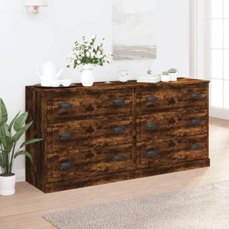 vidaXL Vidaxl - Aparadores 2 Piezas Madera Contrachapada Roble Ahumado