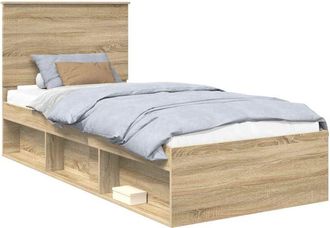 vidaXL Bed Frame with Headboard Sonoma Oak 90 x 200 cm Solid Pine Wood vidaXL