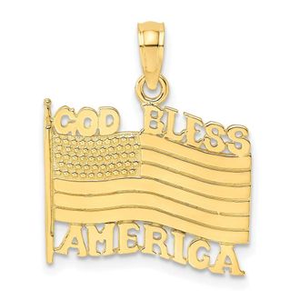 Diamond2Deal 10k Yellow Gold Polished Textured God Bless America Flag Charm Pendant