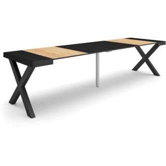 Skraut Home Mesa Consola Extensible, Mesa Comedor Plegable, 300, Para 14 Comensales, Patas Madera Maciza, Estilo Moderno, Roble Y Negro - Skraut Home