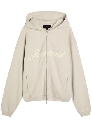 Represent Script Logo Zip Hooded Cotton Sweatshirt - Grey - XL