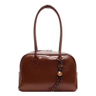 Generic Large Capacity Handbag with Zipper PU Leather Shoulder Bag for Girls (Brown)