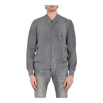 Salvatore Santoro Bomber Jackets, male, Gray, Size: XL Suede Bomber Jacket with Zipper