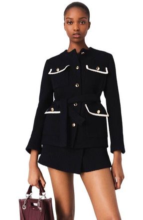 Maje 4-pocket tweed jacket in Navy at Nordstrom, Size 38 Eu
