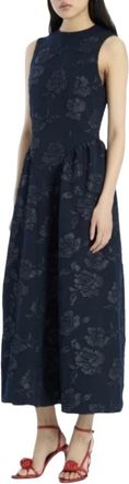 Rotate Lori Jacquard Midi Jurk - Dames - Casual kleedjes - Blauw - XL - Polyester - Kleedjes