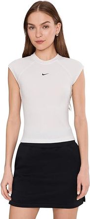 Nike Sportswear Chill Knit Rib Short Sleeve Top Womens Workout Sail/Black : 2XL (US 20-22), Polyester/Spandex