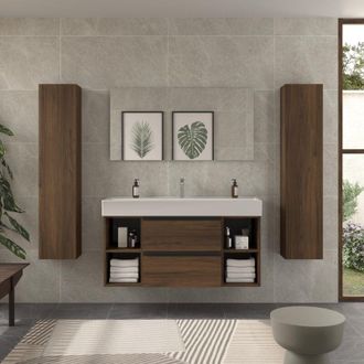 Cygnus Bath Mueble De Ba&ntilde;o Bequia Plus Metal 120cm Nogal Lavabo Veneto Porcelana 2h