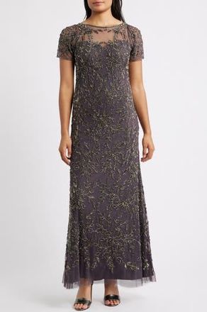 Pisarro Nights Beaded Floral Gown in Slate 421 at Nordstrom Rack, Size 10