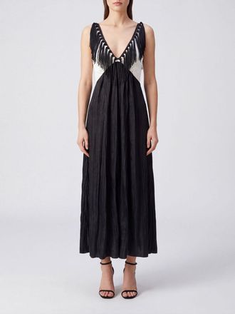 Forte_Forte Long Off-the-Shoulder Silk Blend Evening Gown with Fringes