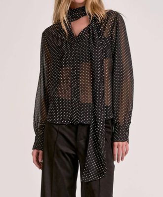 Elan Polka Dot Neck Tie Blouse In Black
