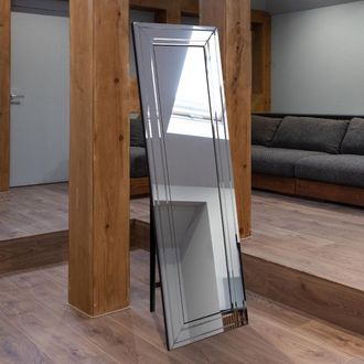 MirrorOutlet Langley All Glass Bevel Cheval Dress Mirror 5ft7 x 1ft11 170cm x 58cm in Silver | Size: 1 Pack