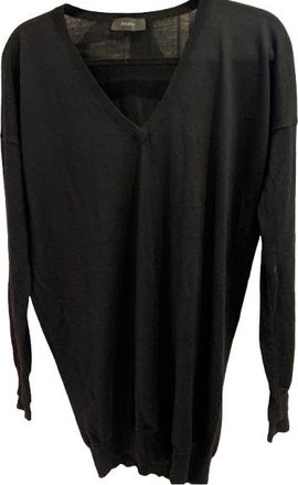 Joseph Semi Sheer Black Wool V Neck Jumper Size L