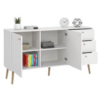 Dmora Aparador Florence, Buf&eacute; De Sal&oacute;n, Aparador De Sal&oacute;n, Despensa De Cocina, 147x39 H82 Cm, Blanco - Dmora