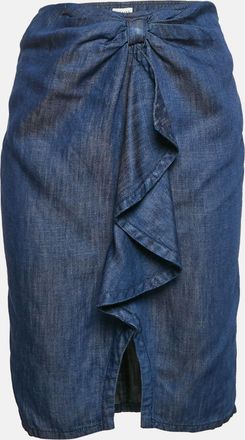 Armani Blue Denim Ruffled Midi Skirt