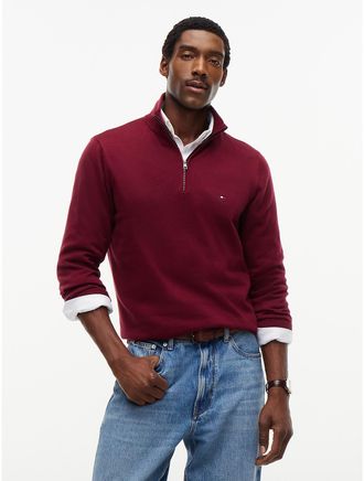 Tommy Hilfiger Mens Classic Quarter-Zip Sweater - Burgundy - L