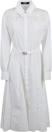 Versace Cotton-Poplin Shirtdress - Dames - Shirt Kleedjes - Wit - M - Katoen - Kleedjes