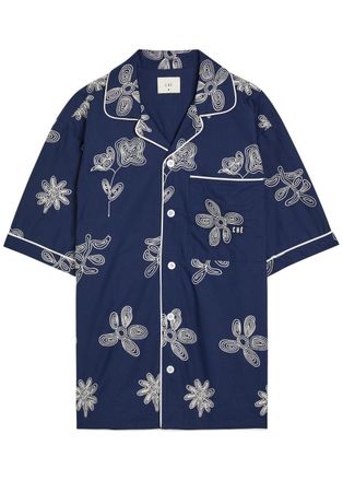 CH&Eacute; Studios Che Floral-embroidered Cotton-poplin Shirt - Navy - XL
