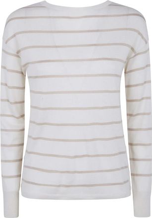 Max Mara Mxptabella Stripes Silk Cashmere Sweater - Dames - Cashmere truien - Wit - M - Truien & Vesten