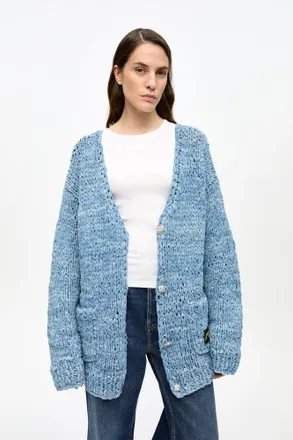 Ganni Blue Denim Handknit Cardigan - Size XXS/XS Organic Cotton