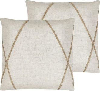 Beliani Beliani - Conjunto De 2 Cojines Decorativos Yute Beige Patr&oacute;n Geom&eacute;trico 45 X 45 Cm Fundas Extra&iacute;bles Cierre De Cremallera Estilo Boho Moderno Licuala