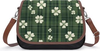 Generic Green Plaid Checkered Shamrocks Small Womens Crossbody Bags Shoulder Handbag with Adjustable Strap for Travel