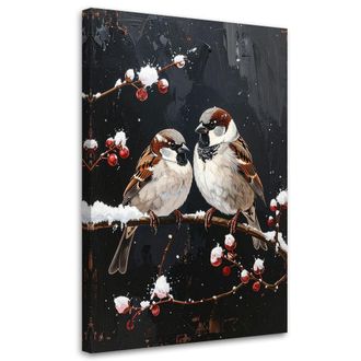 Feeby Cuadro En Lienzo, P&aacute;jaros Posados Por La Noche En Una Rama En Invierno, 80x120