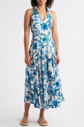 Adelyn Rae Lenni Floral Print Halter Dress in Blue at Nordstrom Rack, Size X-Large