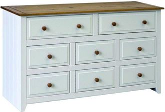 Core 10 Capri 6+2 Drawer Large Chest - MDF/Pine - 143 x 43.5 x 80.5 cm - White/Antique Waxed Pine