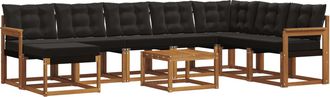 vidaXL Conjunto De Sof&aacute;s De Exterior 9 Uds. Natural Y Negro Vidaxl