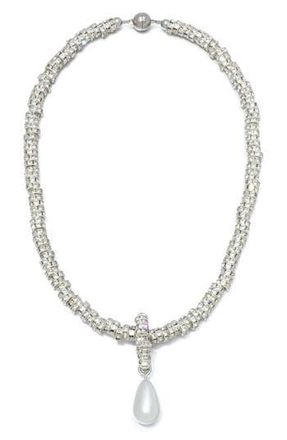 Adornia Crystal Rondelle Faux Pearl Pendant Necklace in Silver/White at Nordstrom Rack