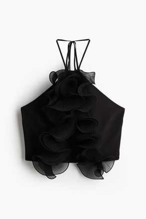 H&M Neckholdertop mit Volantbes&auml;tzen - Schwarz