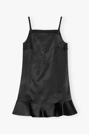 Ganni Black Duchesse Satin Mini Dress - Size 10/12