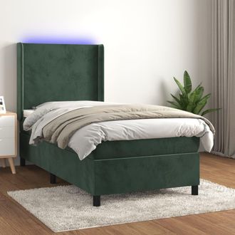vidaXL Vidaxl - Cama Box Spring Colch&oacute;n Y Led Terciopelo Verde Oscuro 90x190 Cm