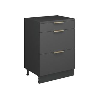 Vicco Armario De Cocina Para Techo Inclinado R-line, Antracita-oro, 60 Cm Sin Inclinaci&oacute;n Con 3 Cajones, Vicco