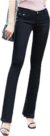 Generic Women Low Waist Stretch Skinny Flare Denim Jeans Slimming Fit Elastic Straight Jeans Black 32