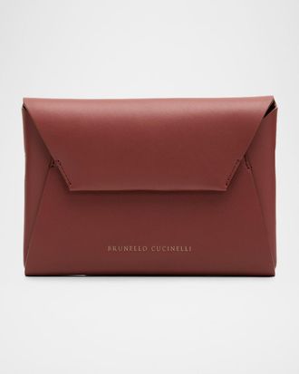 Brunello Cucinelli Leather Envelope Pochette Clutch Bag