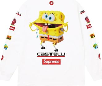 SUPREME x SpongeBob x Castelli T-shirt Racing a maniche lunghe - Bianco
