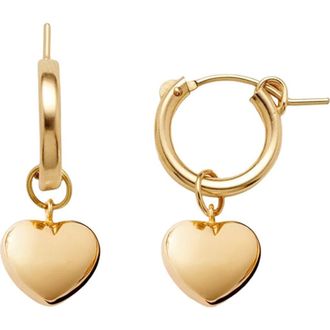 Made by Mary Puffy Heart Hoop Charm Earrings in Gold Filled at Nordstrom