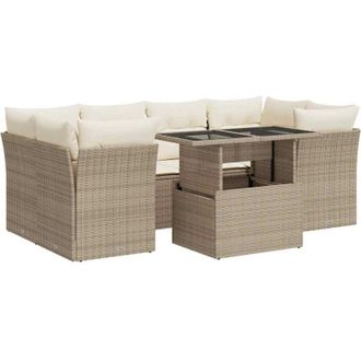 vidaXL Vidaxl - Set Sof&aacute;s De Jard&iacute;n 7 Piezas Y Cojines Rat&aacute;n Sint&eacute;tico Beige