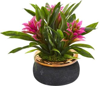 Nearly Natural Bromeliad Artificial Plant In Stoneware Planter