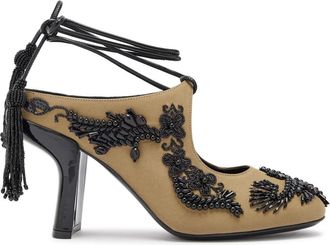 Dries Van Noten Beaded Woven Wedge Pumps - Beige - 37 (IT37 / UK4)