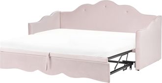 Beliani Cama Nido Tapizada De Terciopelo 90/180 X 200 Cm Con Somier De Listones Rosa Pastel Lorette