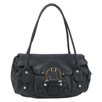 Ferragamo Gancini Leather Black Leather Handbag (Pre-Owned)