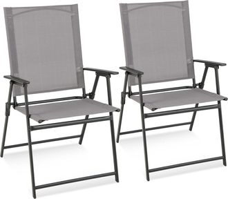 Costway Costway - 2 Sillas Terraza Exterior, Silla De Jard&iacute;n Plegable Con Respaldo Alto, 62 X 58 X 89 Cm, Sillas Plegables Texteline, Carga 150kg, Terraza, Ba