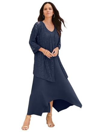 Roaman's Lace Jacket Dress Set in Navy at Nordstrom, Size 36