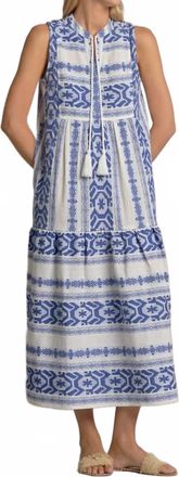 Elan Sleeveless Cotton Dress In Blue/ White